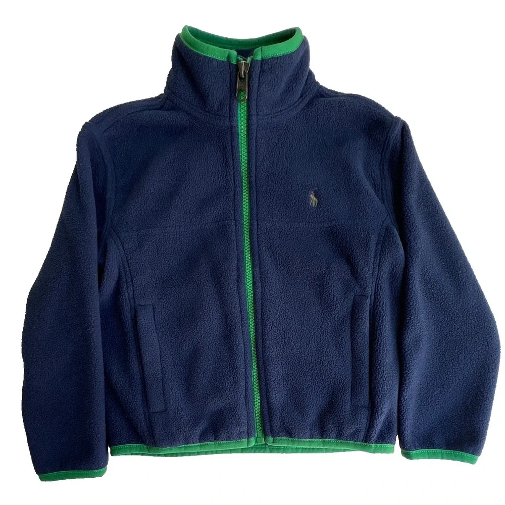 Polo Ralph Lauren Kids 4/4T Fleece Jacket Navy Blue Green Full Zip Boys Unisex